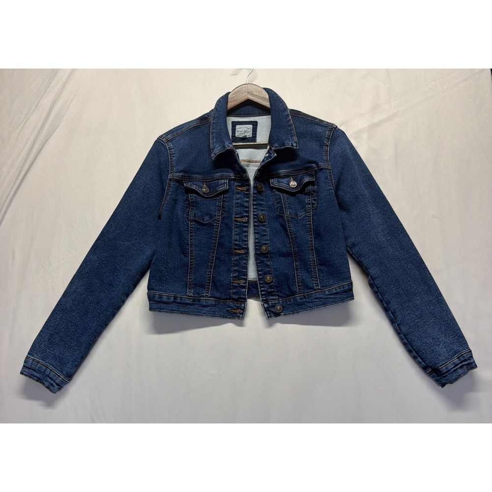 Wax Jean Trucker Jacket Women Medium Blue Denim Stretch Double Pockets Button Up